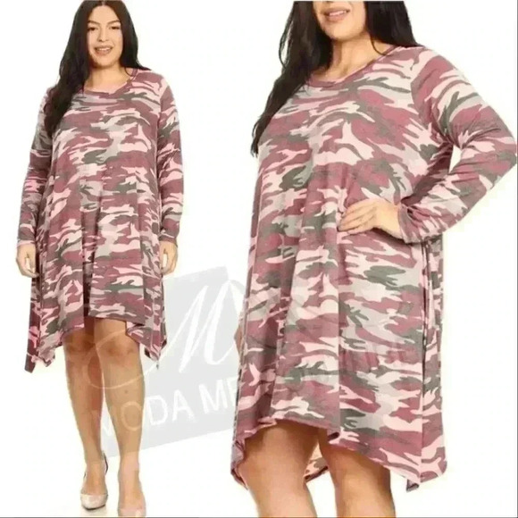 💋 LAST CHANCE 💋 PLUS SIZE CURVY CAMO PRINT DRESS - Picture 1 of 2
